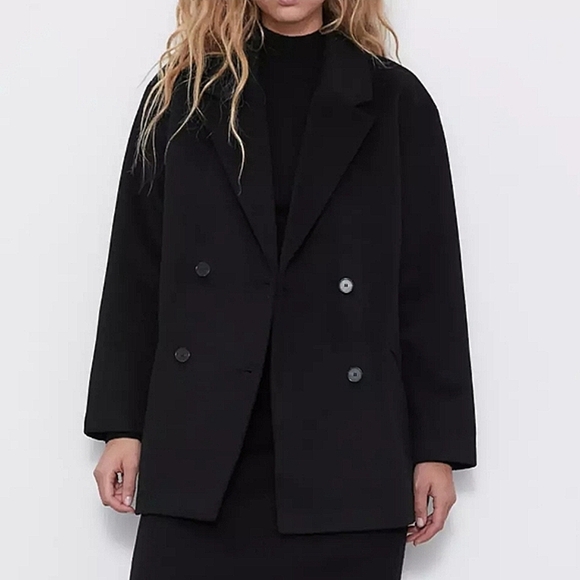 Zara Oversized Coat Black Size XS NWT - Picture 2 of 14